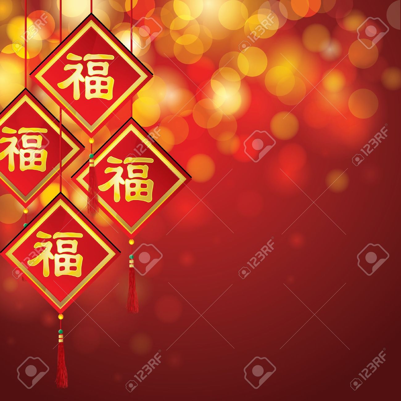 Card With Good Luck Symbol Fu Character In Bokeh Wallpaper - Chinese New Year Greeting Background - HD Wallpaper 