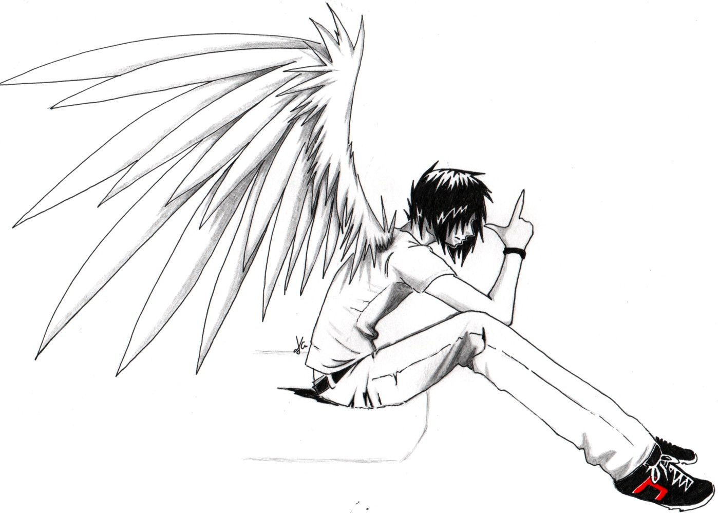 Anime Boys Sketch Hd Wallpapers Anime Drawings Emo - Angel Anime Drawings - HD Wallpaper 