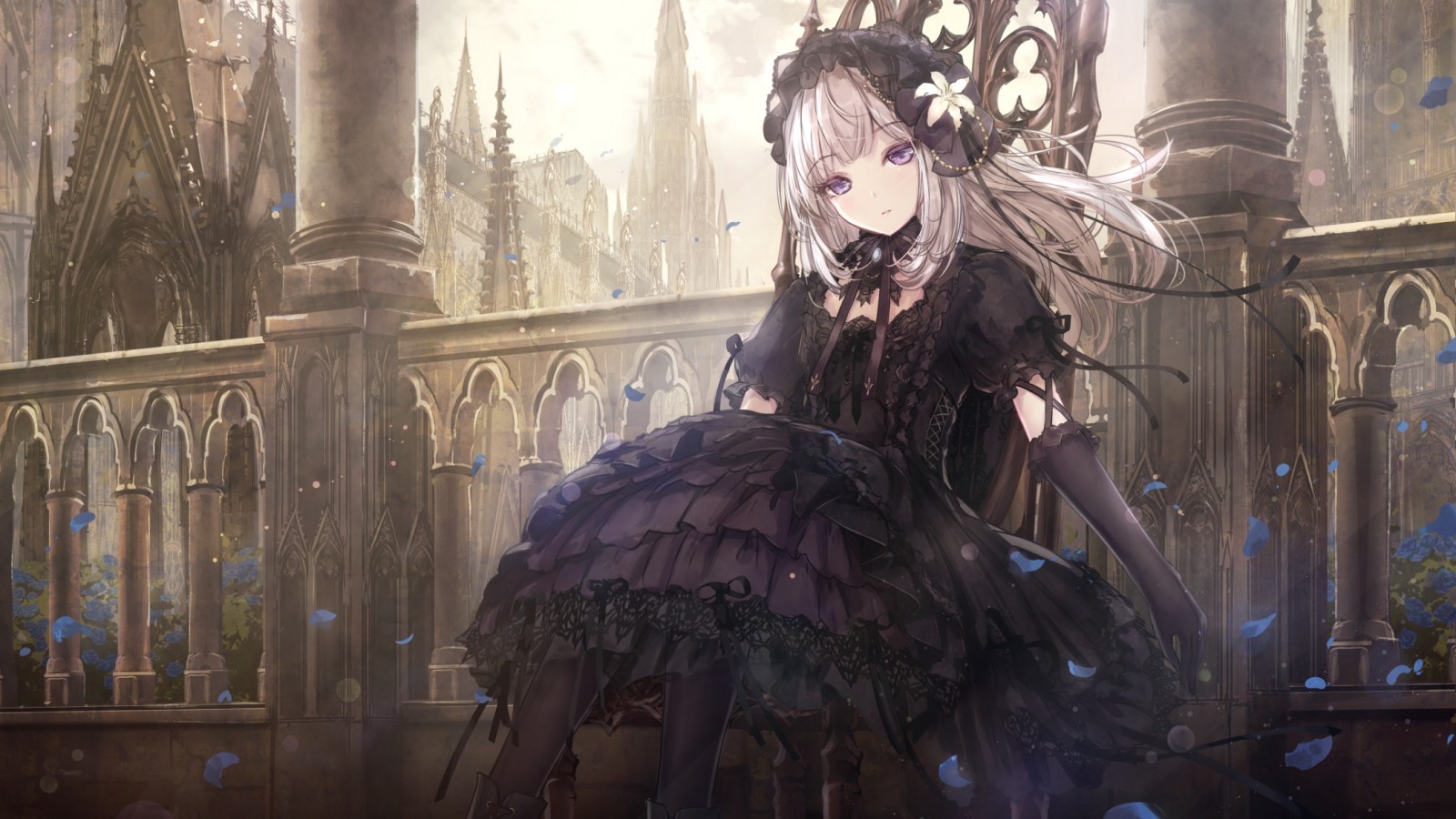 Gothic Anime Girl, Lolita, Throne, Castle, Purple Eyes, - Gothic Lolita Anime - HD Wallpaper 