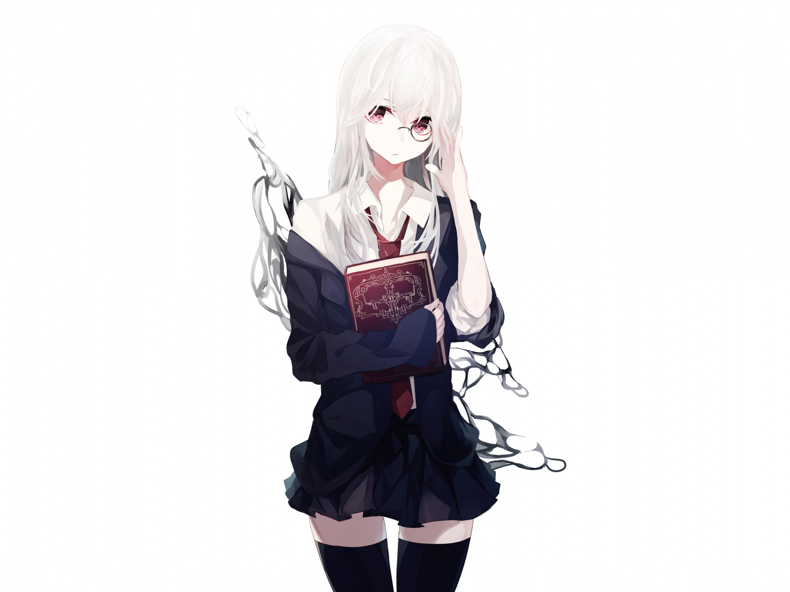 White Hair, Anime Girl, Minimal, Magic Book, Wallpaper - HD Wallpaper 