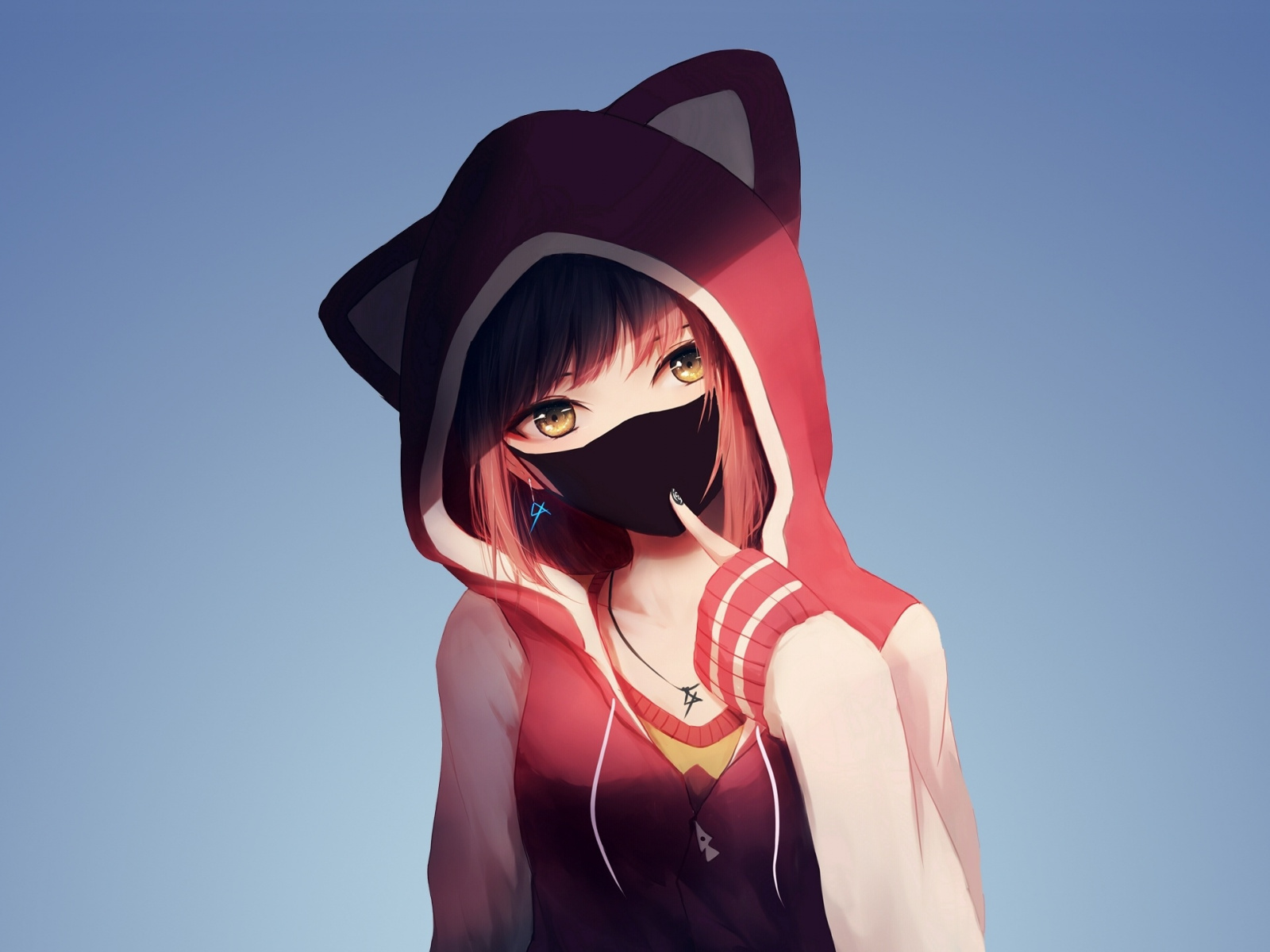 Anime Girl In Hoodie, Mask, Original, Wallpaper - Hoodie Emo Anime Girl - HD Wallpaper 