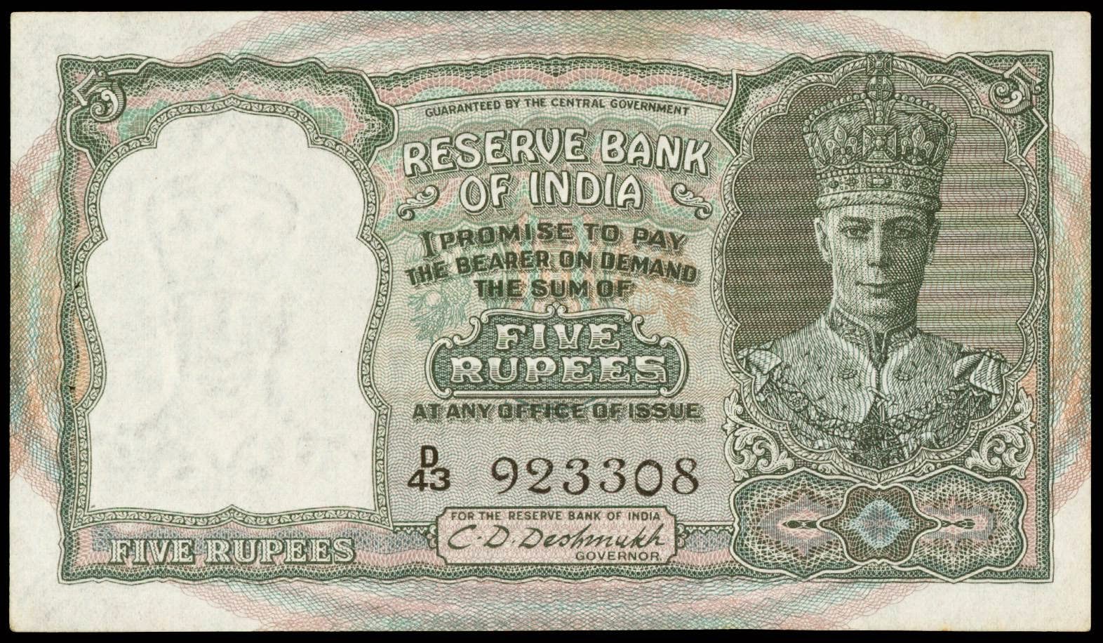 British India 5 Rupee Note 1943 King George Vi - British Currency In India - HD Wallpaper 
