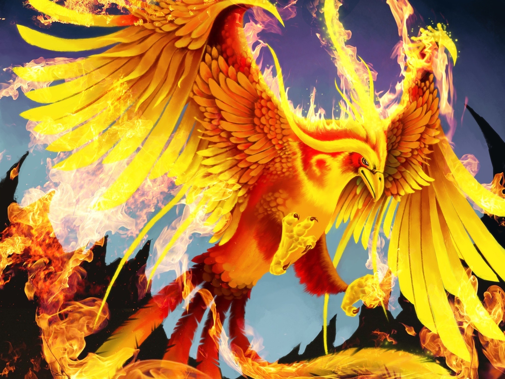 Wallpaper Art Pictures, Golden Phoenix, Bird, Fire, - Phoenix Fire Pokemon Card - HD Wallpaper 