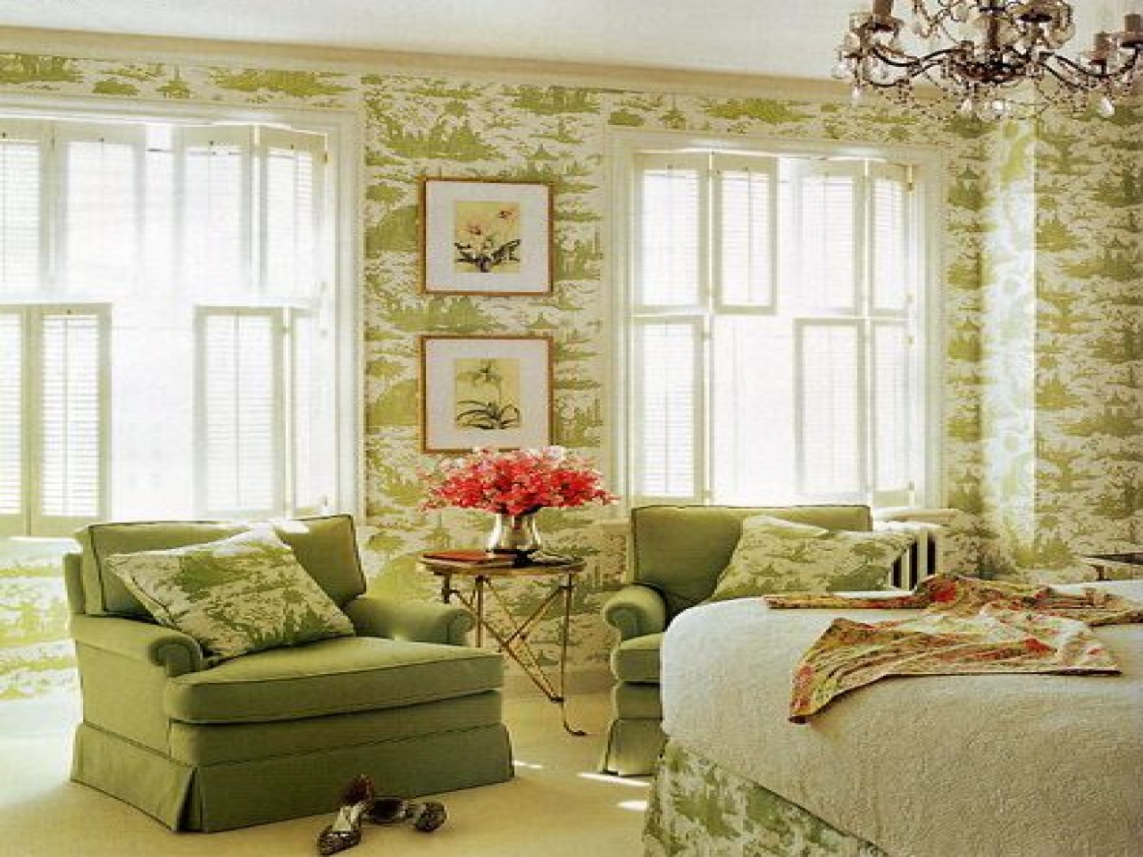 French Country Toile Bedrooms Green Bedroom By Ann - Bedroom Wallpaper Ideas - HD Wallpaper 