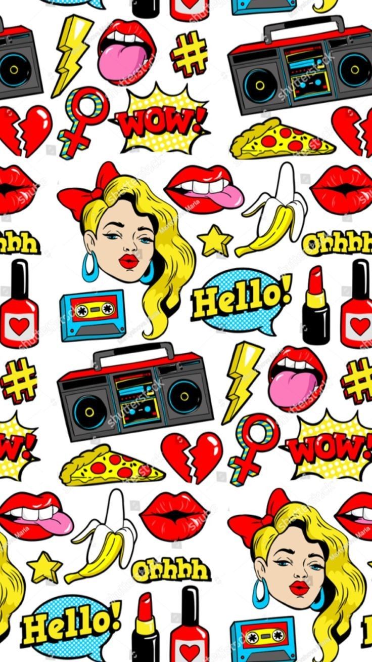 Pop Art Food Badges Background - HD Wallpaper 