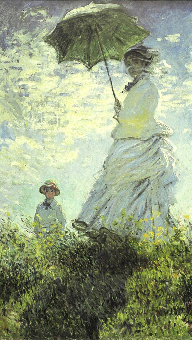 Men And Women Oil Painting Iphone 5 Wallpapers Top - Claude Monet Paintings La Promenade - HD Wallpaper 