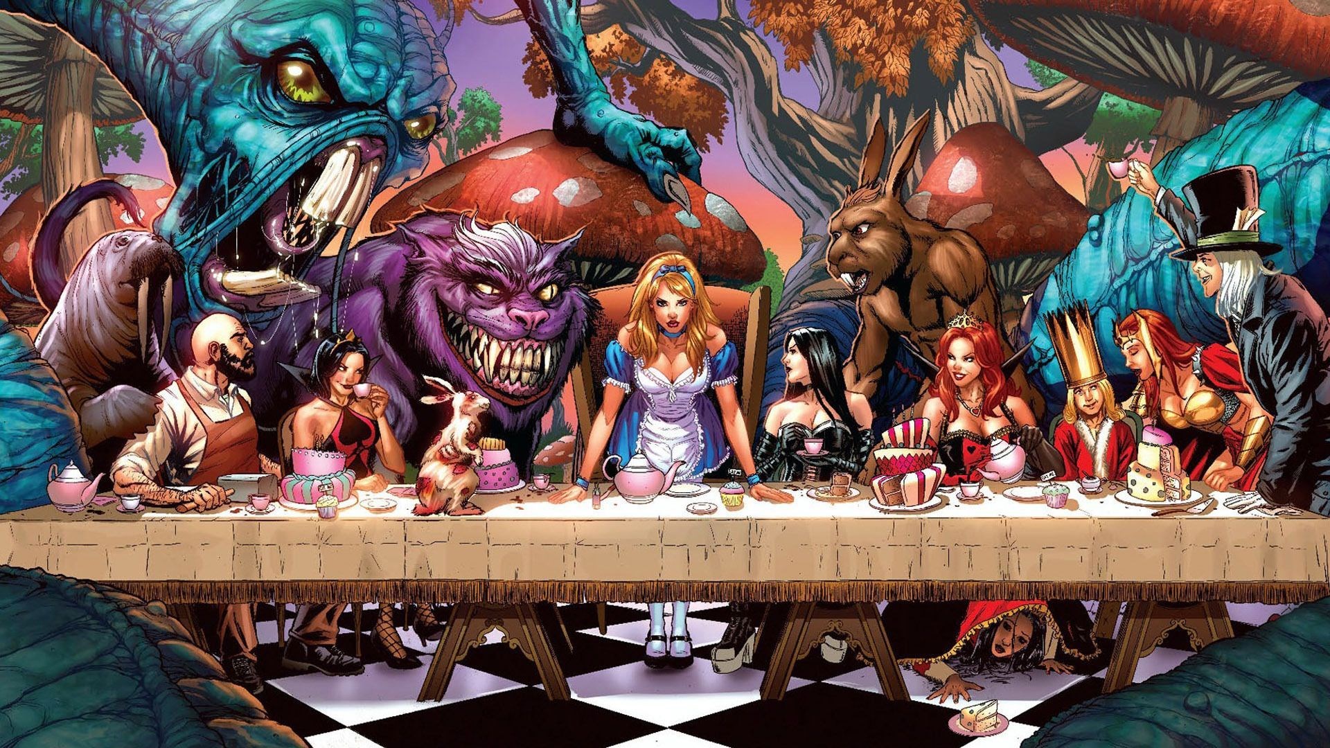 Trippy Alice In Wonderland Background - HD Wallpaper 