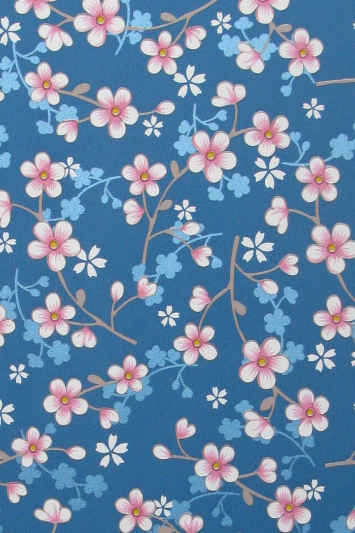 Pip Studio Cherry Blossom Wallpaper, Blue - Cherry Blossom On Dark Blue Background - HD Wallpaper 