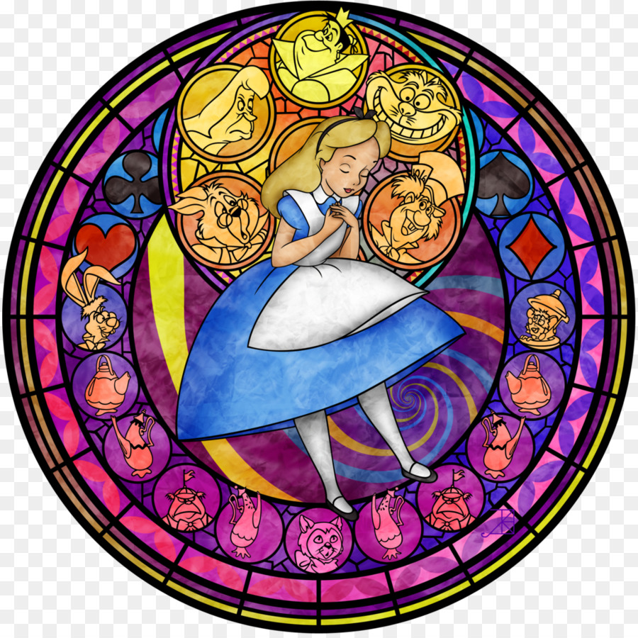 Stained Glass Window Cheshire Cat White Rabbit - Alice In Wonderland Stained Glass - HD Wallpaper 