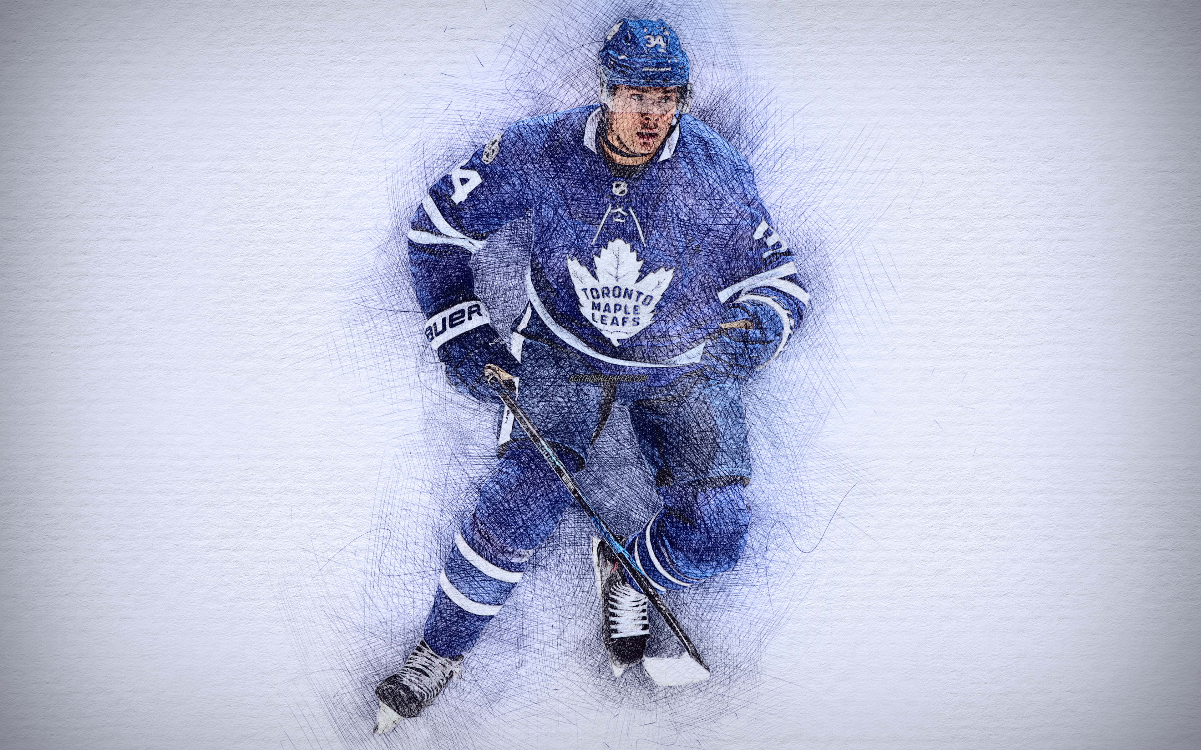 Auston Matthews, 4k, Artwork, Hockey Stars, Toronto - Toronto Maple Leafs Drawings - HD Wallpaper 