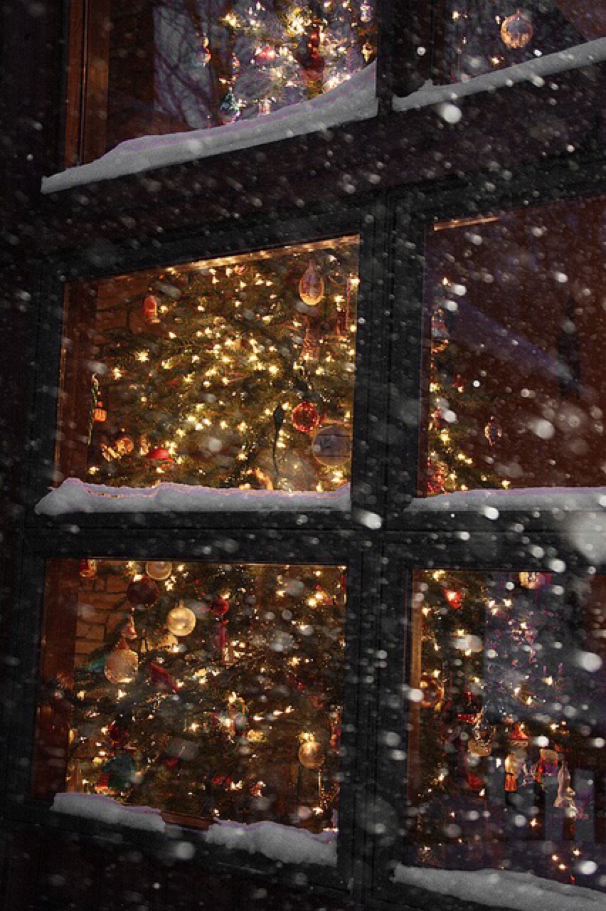 Christmas Window Light Snowfall - Christmas Tree In Window Snow - HD Wallpaper 