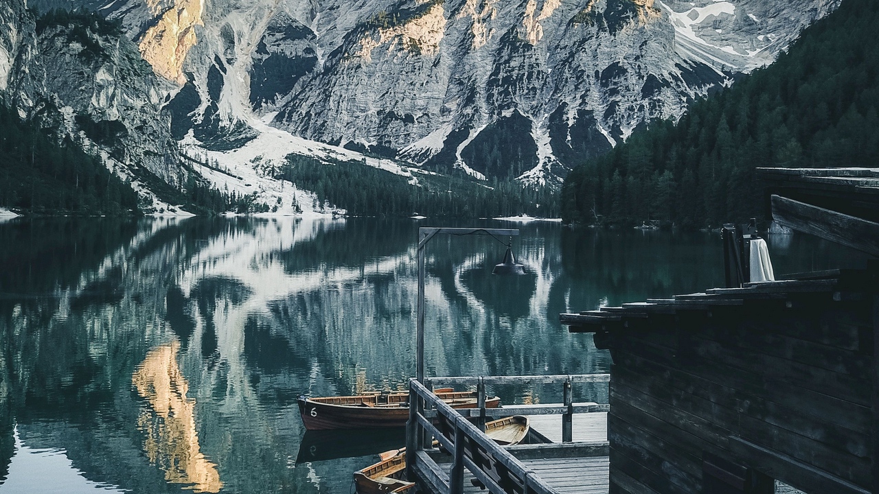 Wallpaper Pier, Lake, Mountains, Landscape, Dock - Pragser Wildsee - HD Wallpaper 