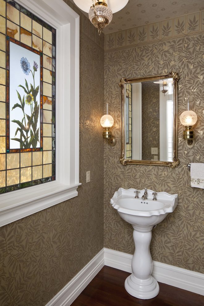 Imaginative Pedestal Sink Images Victorian Powder Room - Victorian Bathroom Mirrors - HD Wallpaper 