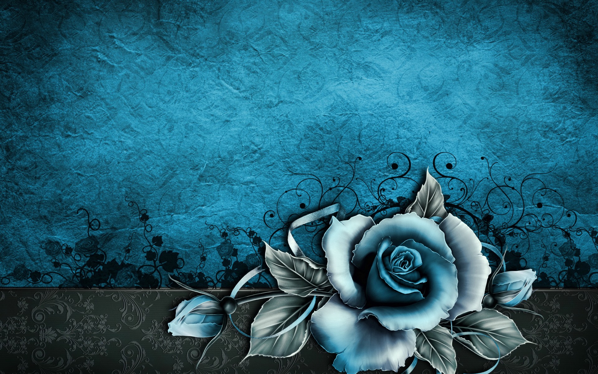 Vintage Blue Roses Background - HD Wallpaper 