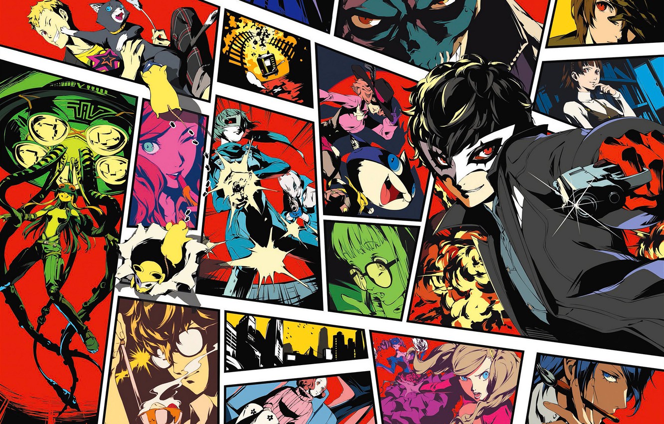 Photo Wallpaper Red, Collage, The Game, Anime, Art, - Persona 5 Wallpaper  Pc - 1332x850 Wallpaper 