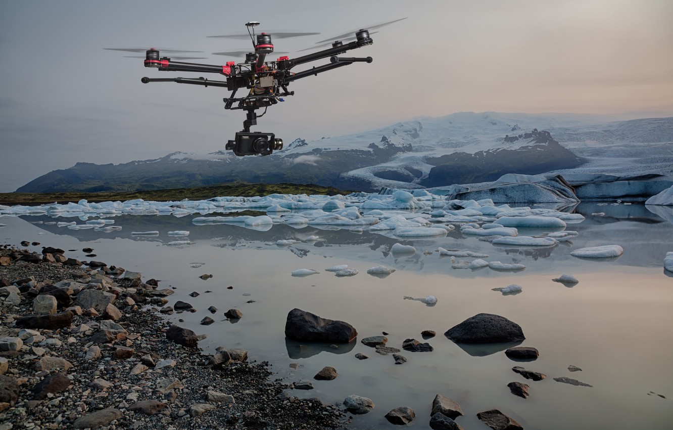 Photo Wallpaper Ice, The Sky, Flight, Time, Lake, Helicopter, - Film From Drone - HD Wallpaper 