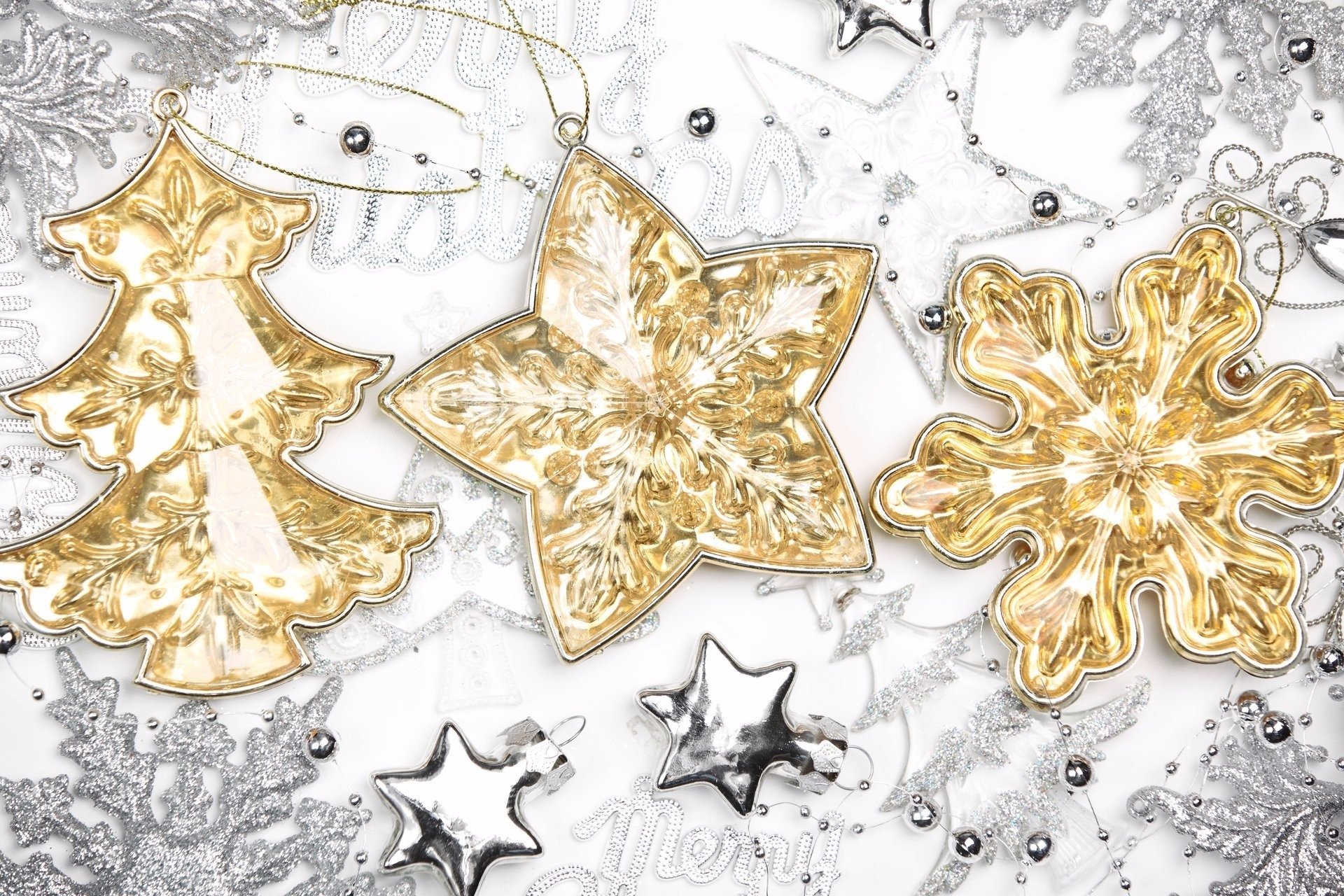 Photo Wallpaper Decoration, Snowflakes, Gold, Toys, - Елочные Игрушки В Золоте И Серебре - HD Wallpaper 