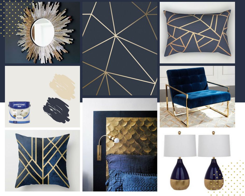 Zara Shimmer Metallic Wallpaper Navy Gold - HD Wallpaper 