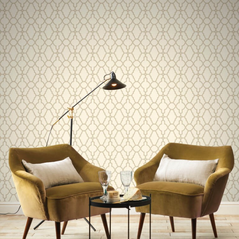 Gold And Cream Wallpaper Living Room - HD Wallpaper 