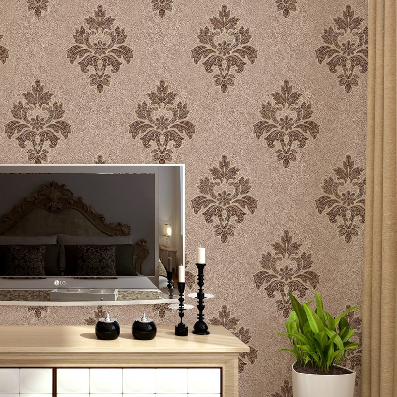 European Simple Luxury Beige Deep Blue Damask Wallpaper - Wallpaper - HD Wallpaper 