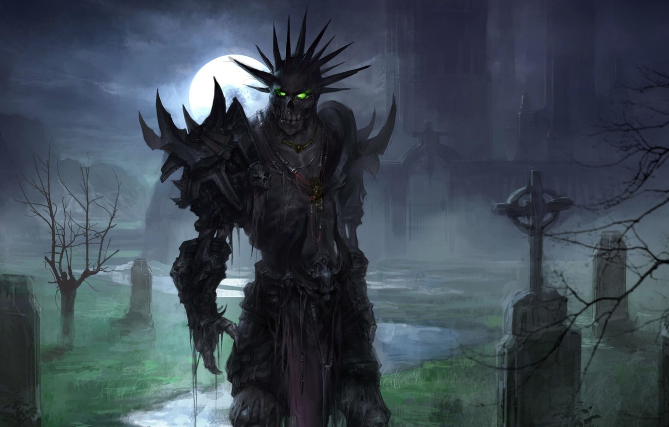 Photo Wallpaper Moon, Fantasy, Undead, Armor, Green - Undead Warrior - HD Wallpaper 