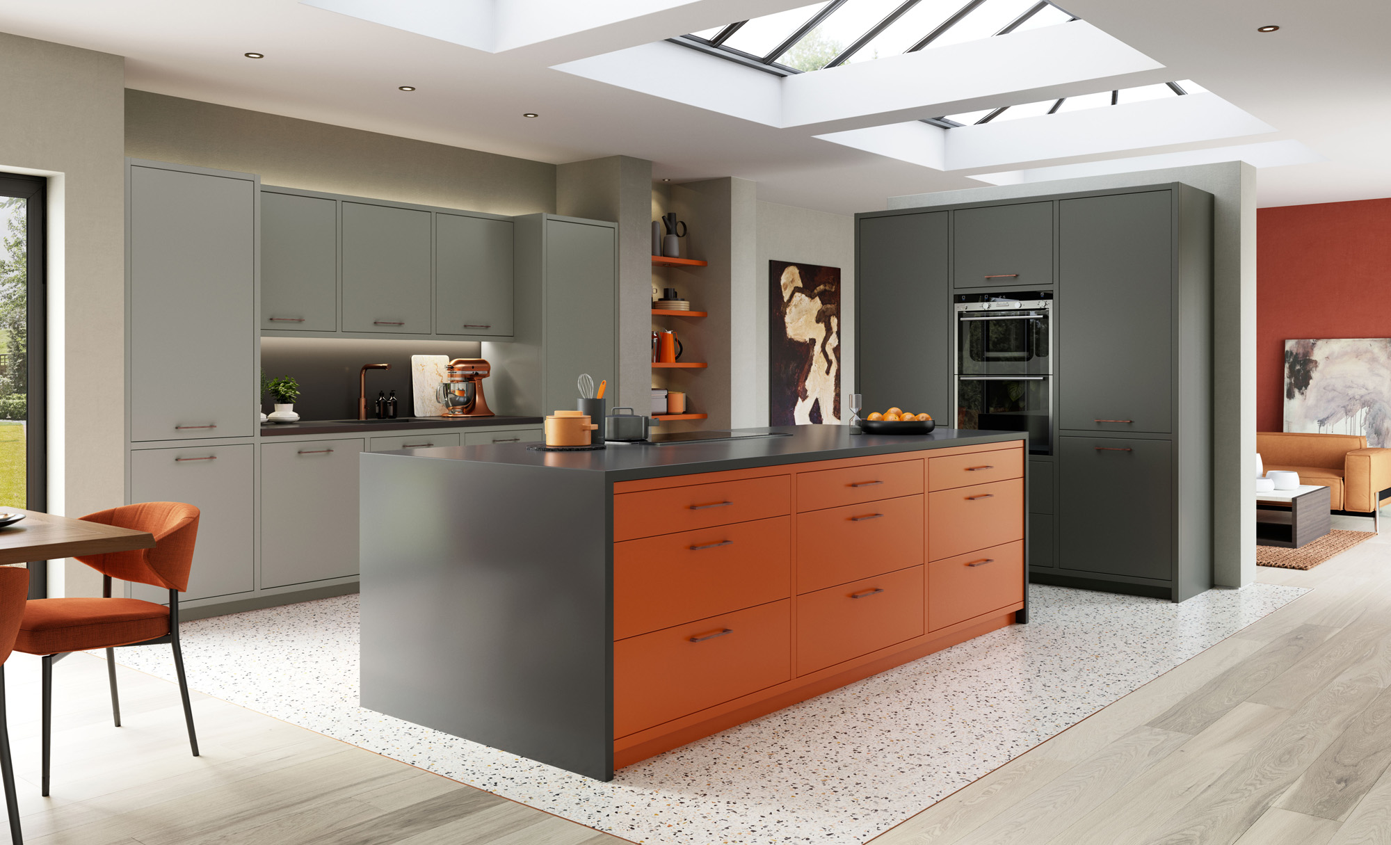 Kitchen Greyitchen With Colour Zola Matte Zingy Orange - HD Wallpaper 