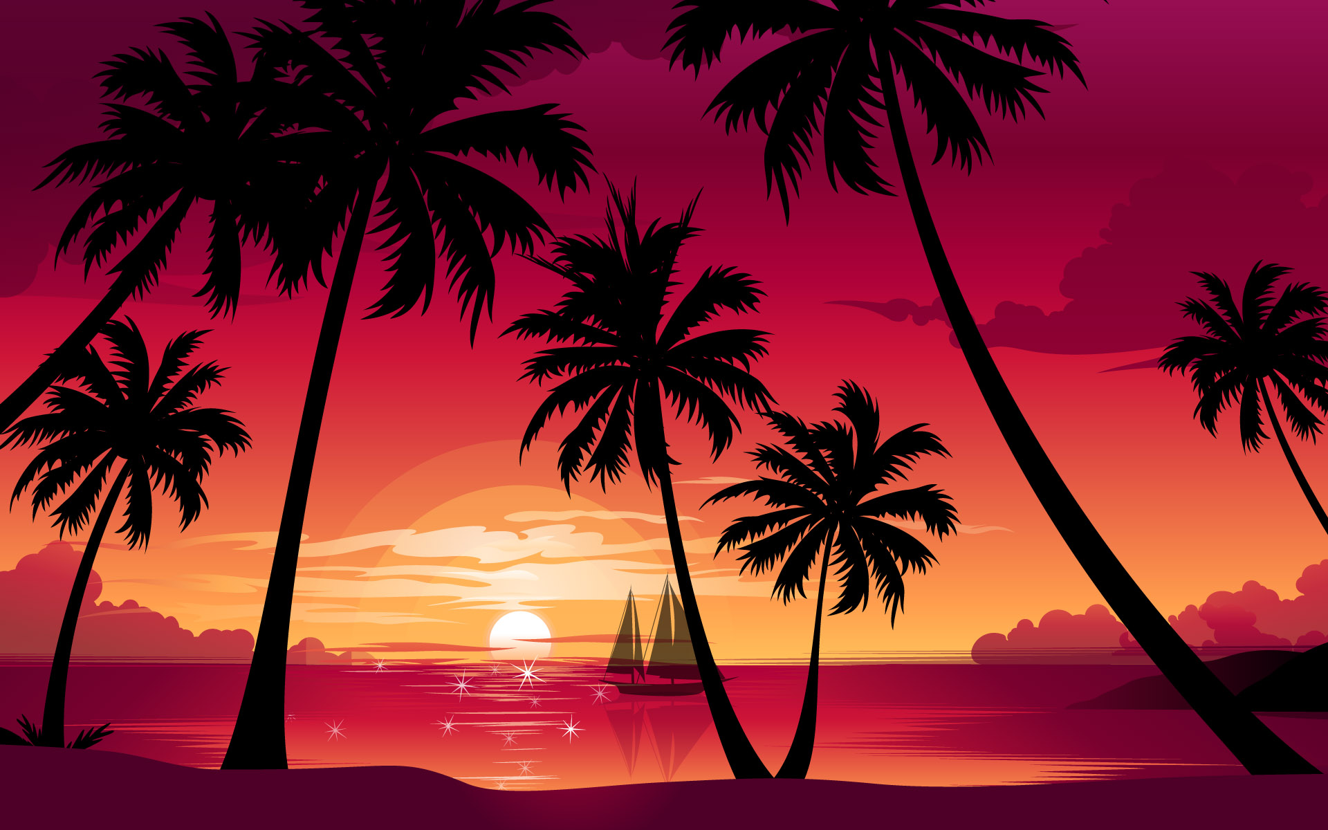 Sunset Beach Background Drawing - HD Wallpaper 