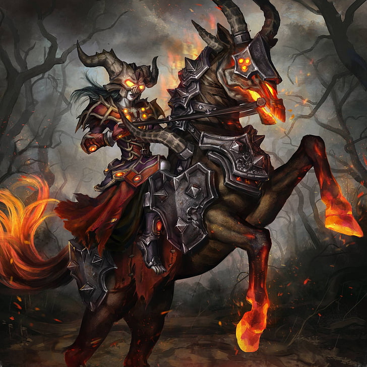 World Of Warcraft, Undead, Warlock, Horse, Fire, World - World Of Warcraft Warlock Art - HD Wallpaper 