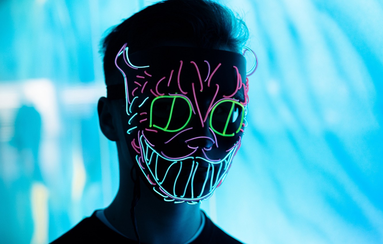 Photo Wallpaper Light, Glow, Man, Blur, Neon, Situations, - Neon Mask Hd 4k - HD Wallpaper 