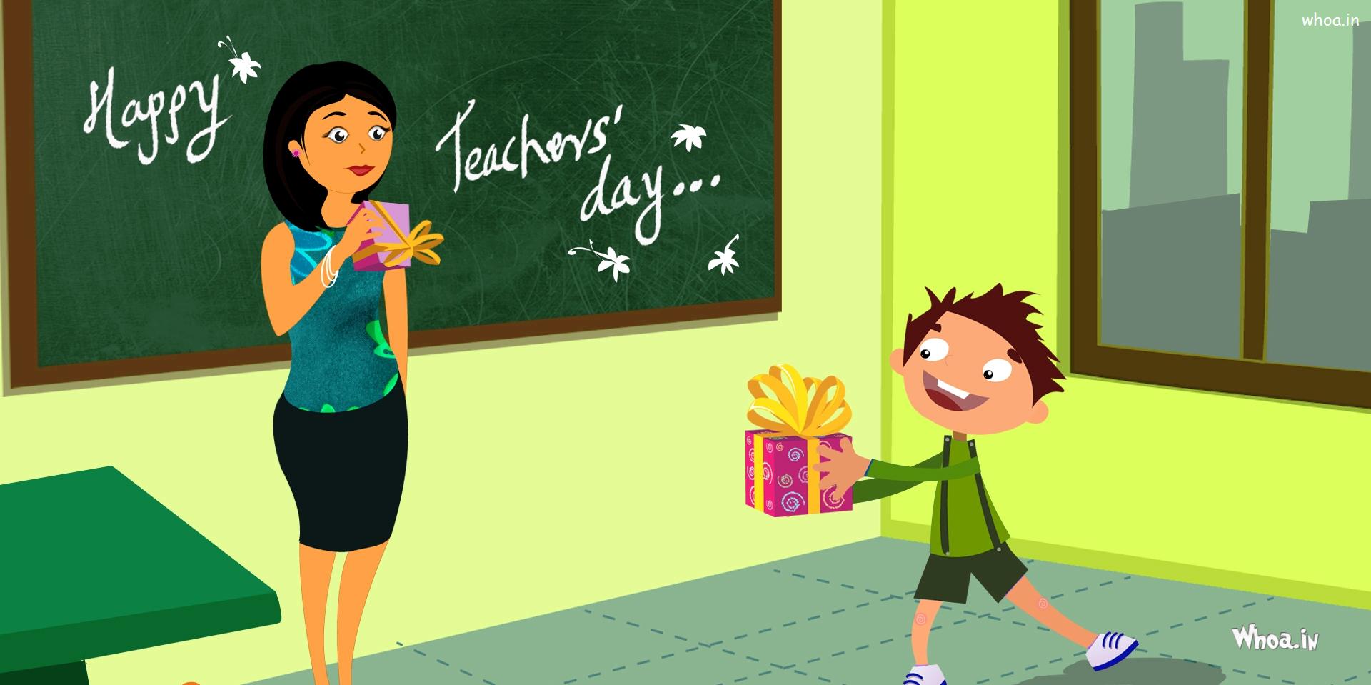 Happy Teachers Day Cartoon - HD Wallpaper 