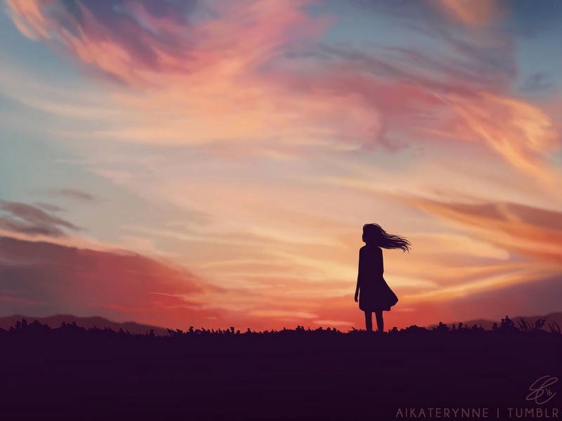 Wallpaper Silhouette, Field, Art, Sky, Evening, Sunset, - Always Remember That Nothing Stays The Same - HD Wallpaper 