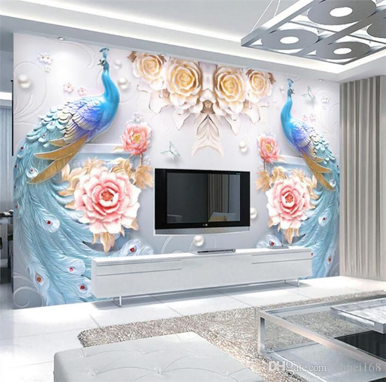 3d Pfaublume Fototapete Tapete Für Tv Hintergrund Wohnzimmer - Peacock Wallpaper For Living Room - HD Wallpaper 