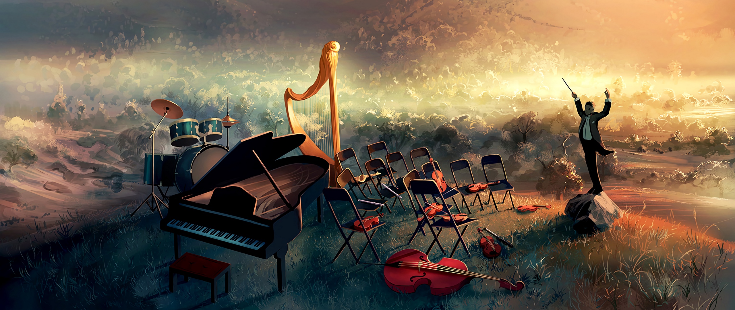 Wallpaper Conductor, Orchestra, Violins, Cello, Piano, - Orchestra Instruments - HD Wallpaper 