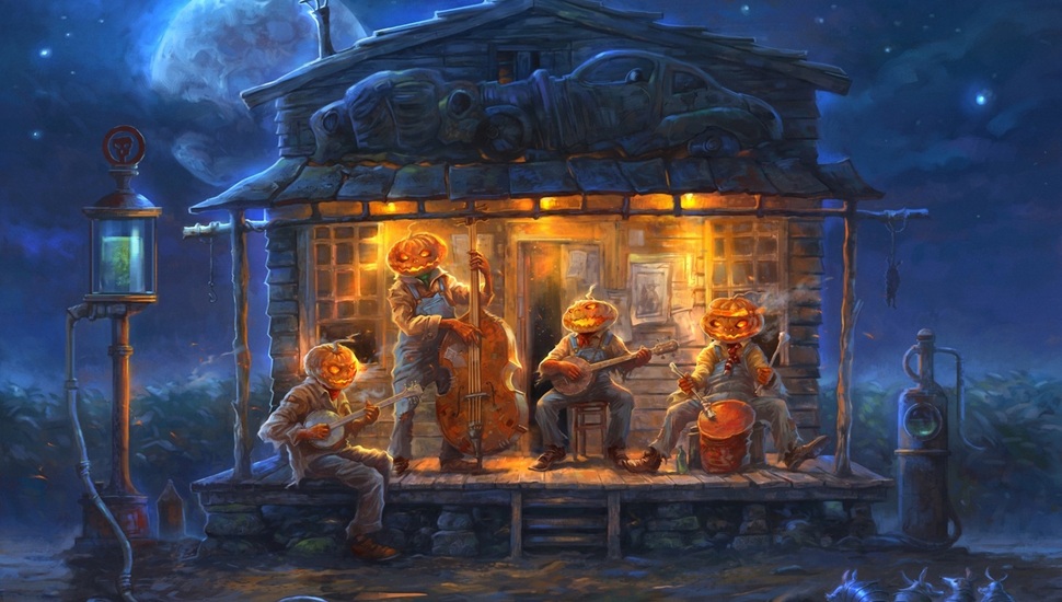 Orchestra, Pumpkin, Halloween, Art, Rats, The Moon, - Halloween Blues - HD Wallpaper 