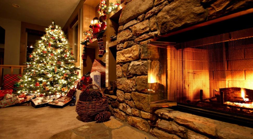 Christmas Tree, Ornaments, Fireplace, Gifts, Home, - HD Wallpaper 