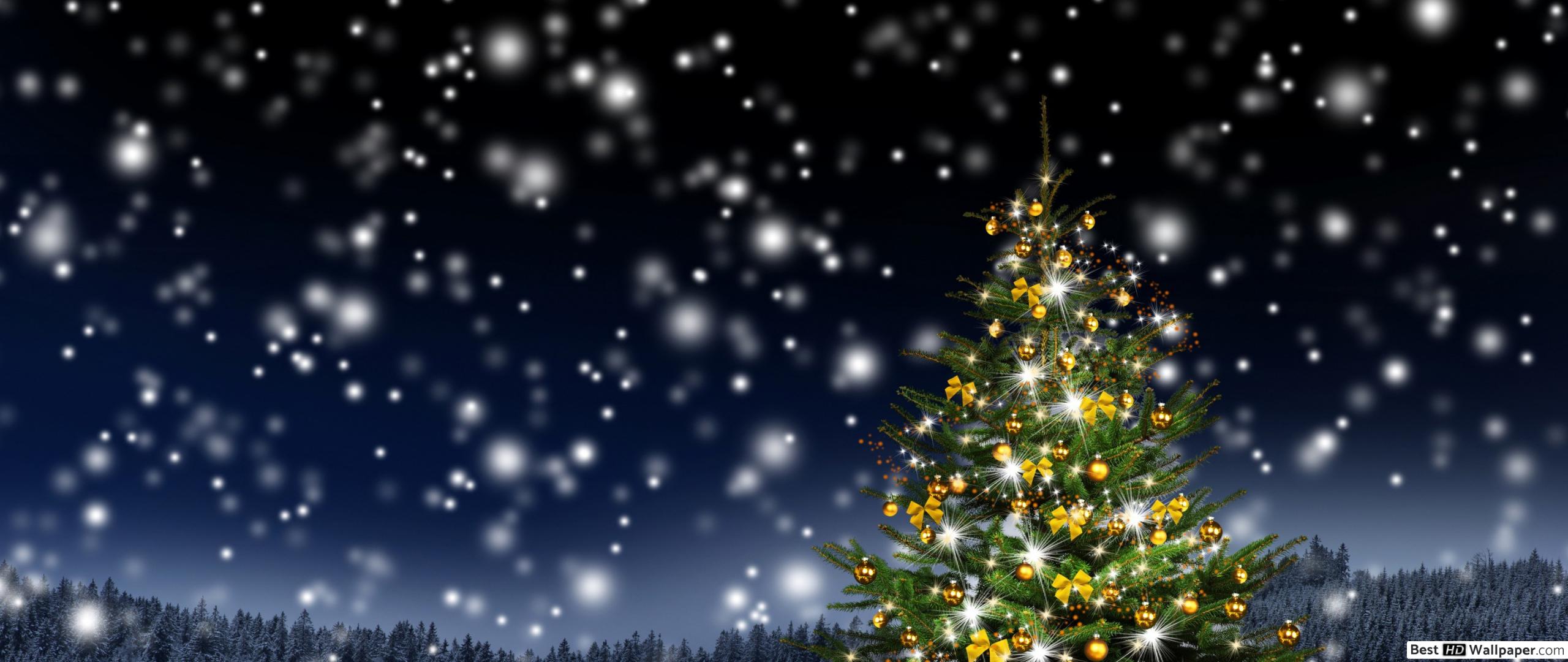 Snow And Christmas Lights - HD Wallpaper 