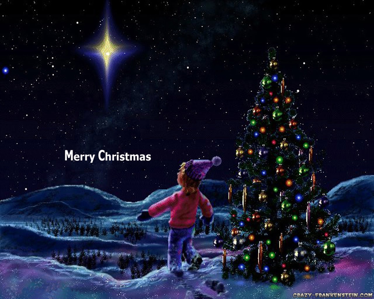Merry Christmas Night Scene - HD Wallpaper 