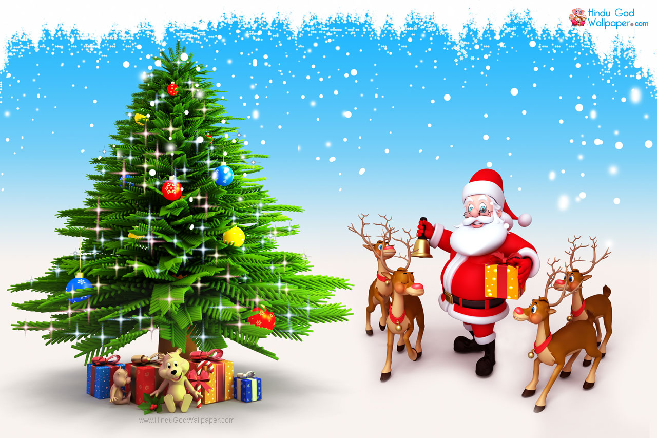Merry Christmas - Christmas Tree Santa Claus Drawing - HD Wallpaper 