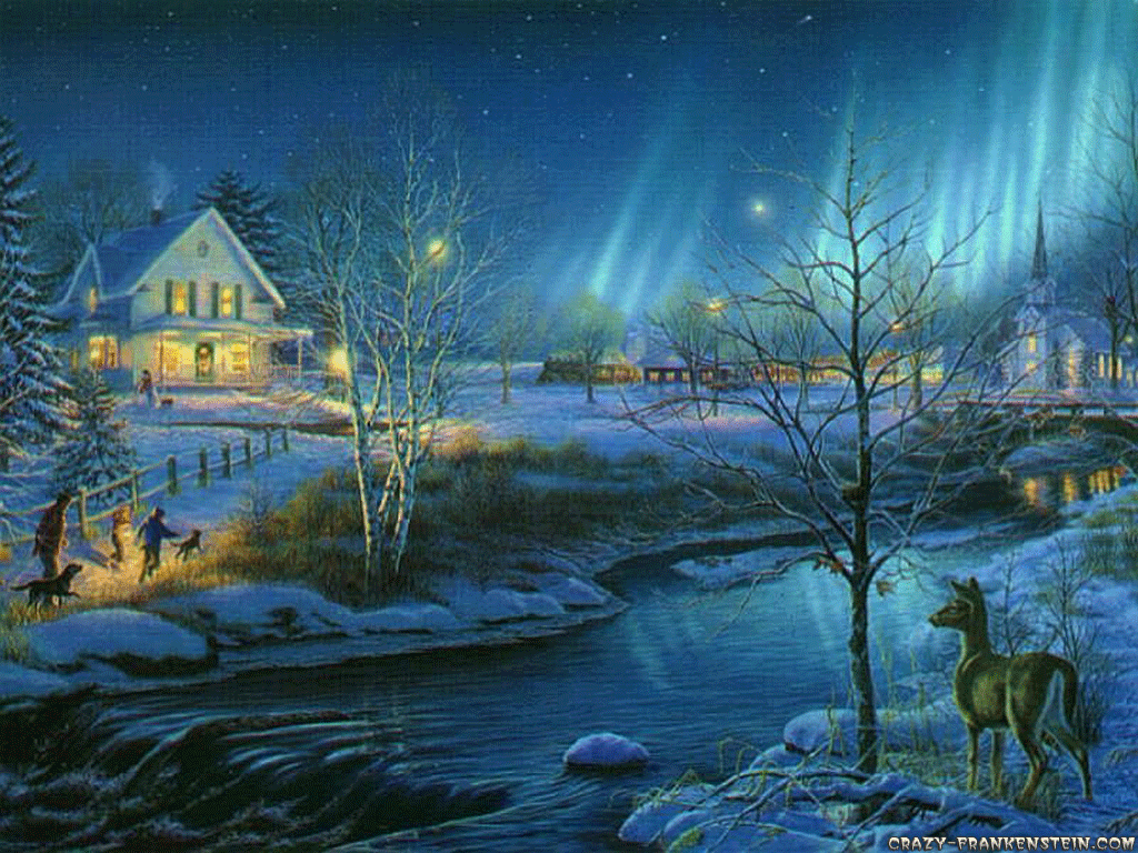 Christmas Winter Scenes Wallpaper - Christmas Scene - HD Wallpaper 