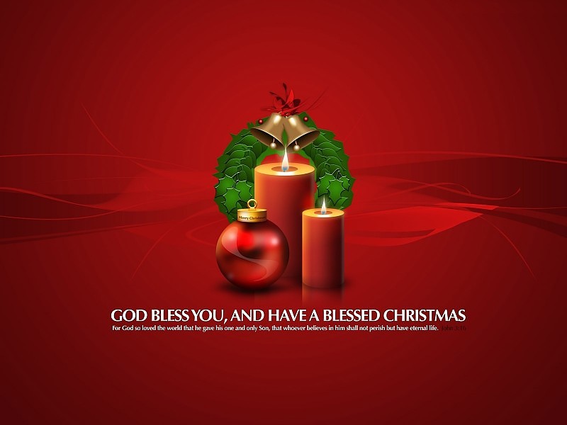 Canles And Christmas Bells For Decoration Greetings - Christmas God Bless You - HD Wallpaper 