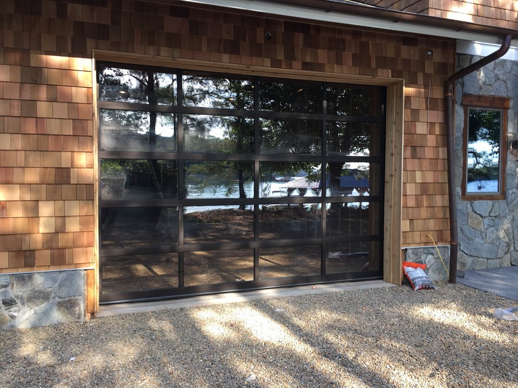 Dark Aluminum And Glass Garage Doors - HD Wallpaper 