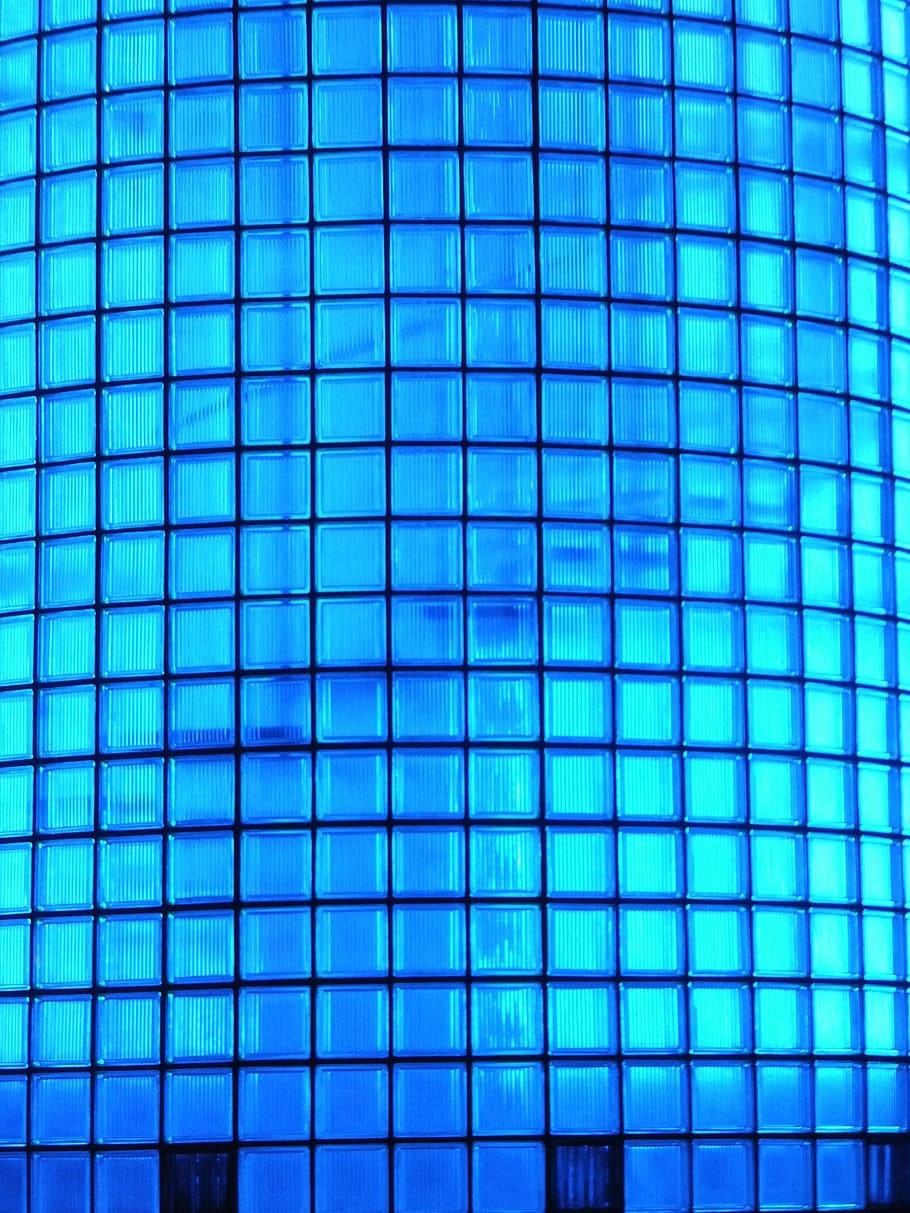 Glass Block, Blue, Glass Wall, Building, Architecture, - Glass Block Blue Wall - HD Wallpaper 