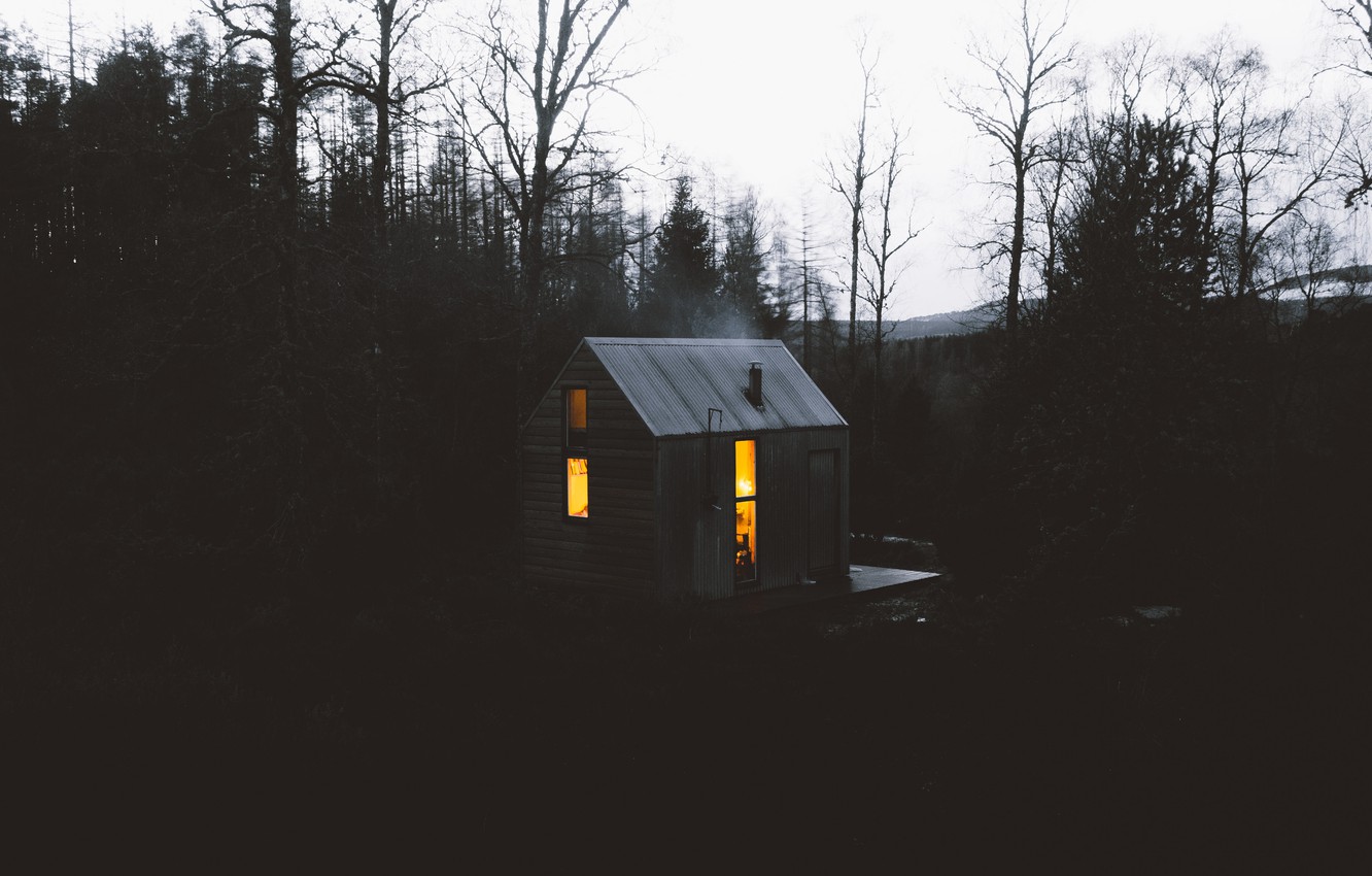 Photo Wallpaper Forest, Light, Trees, Landscape, House, - Forest House Hd Iphone - HD Wallpaper 