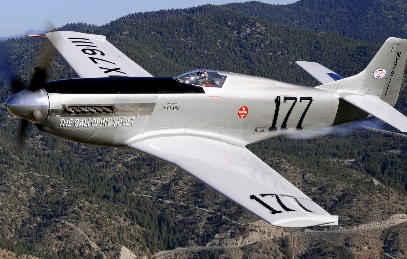 Photo Wallpaper Flight, Mountains, The Plane, Fighter, - P 51 Mustang Galloping Ghost - HD Wallpaper 