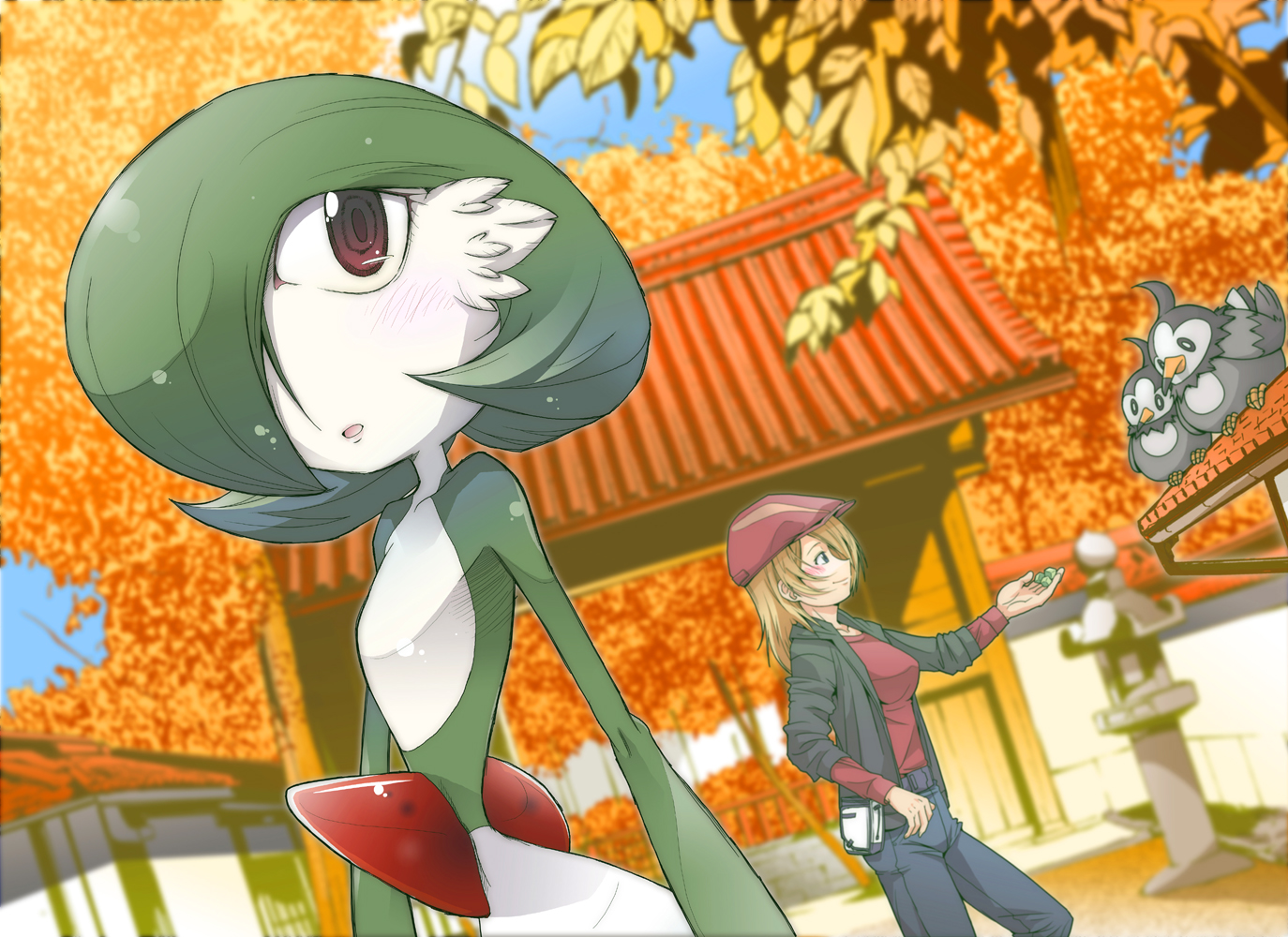 Animal Autumn Bird Blonde Hair Blush Gardevoir Green - Gardevoir And Trainer - HD Wallpaper 