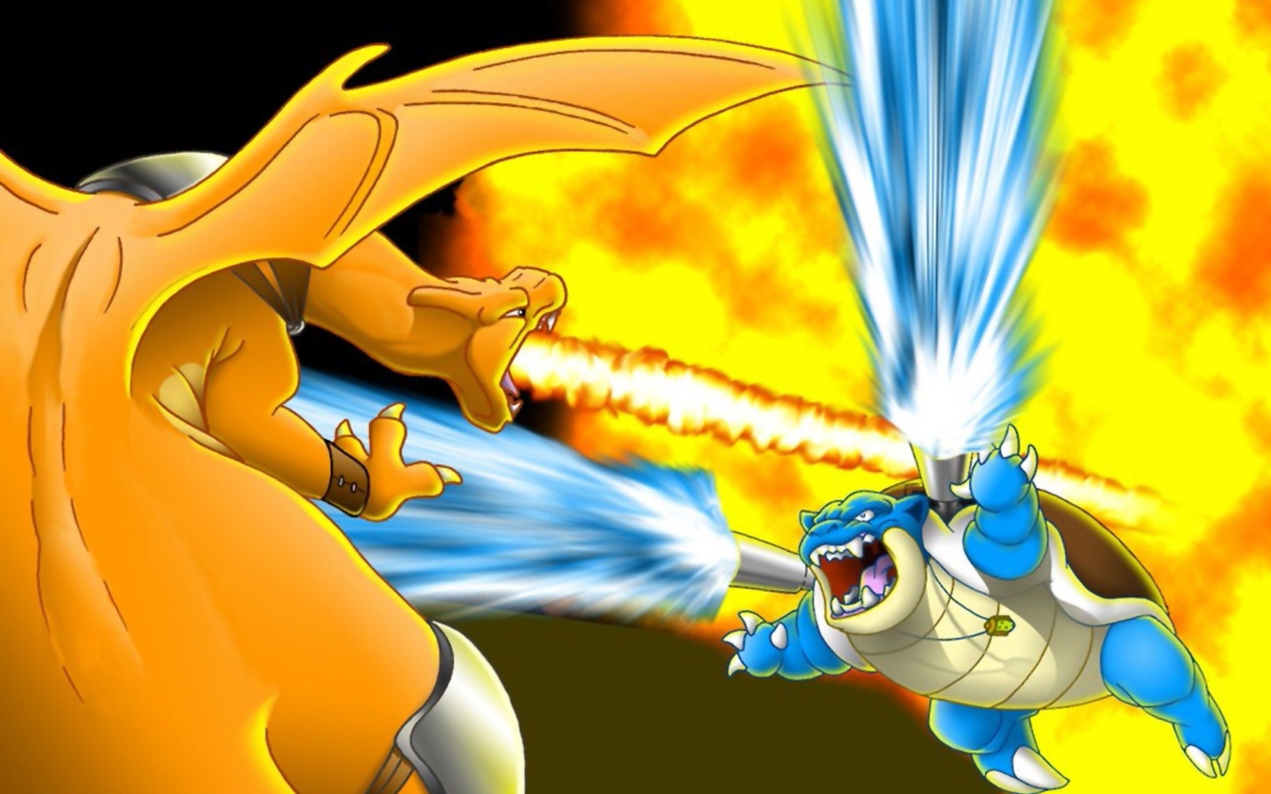 Pokemon Charizard Vs Blastoise Hd Png - Charizard And Blastoise Fighting -  2560x1600 Wallpaper 