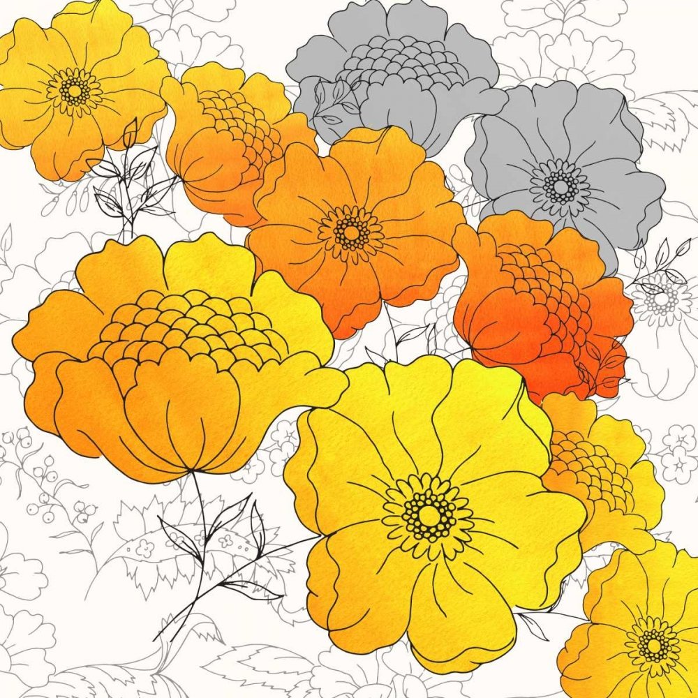Groovy Floral Wallpaper Poster Print By Z Studio - Common Zinnia - HD Wallpaper 