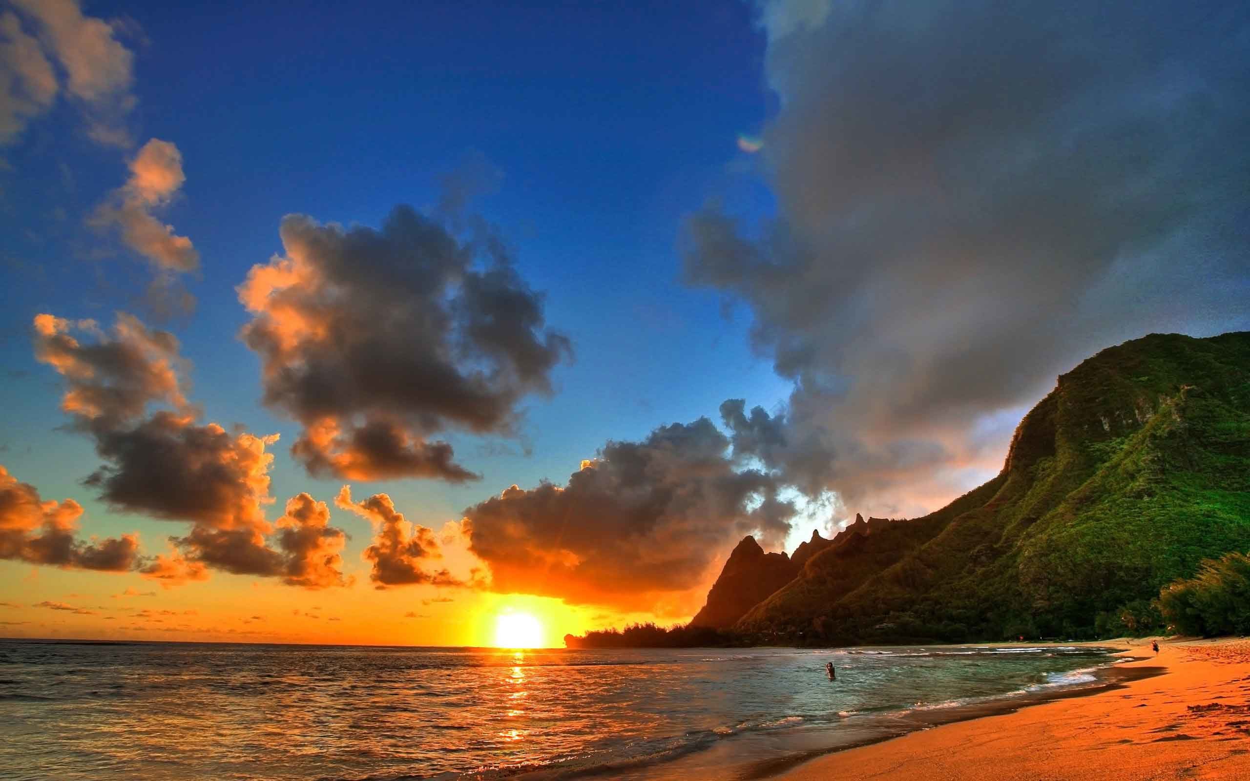 Beaches Kauai Great Beach Download Wallpaper Of Beautiful - Tropical Scene Beach Sunset - HD Wallpaper 