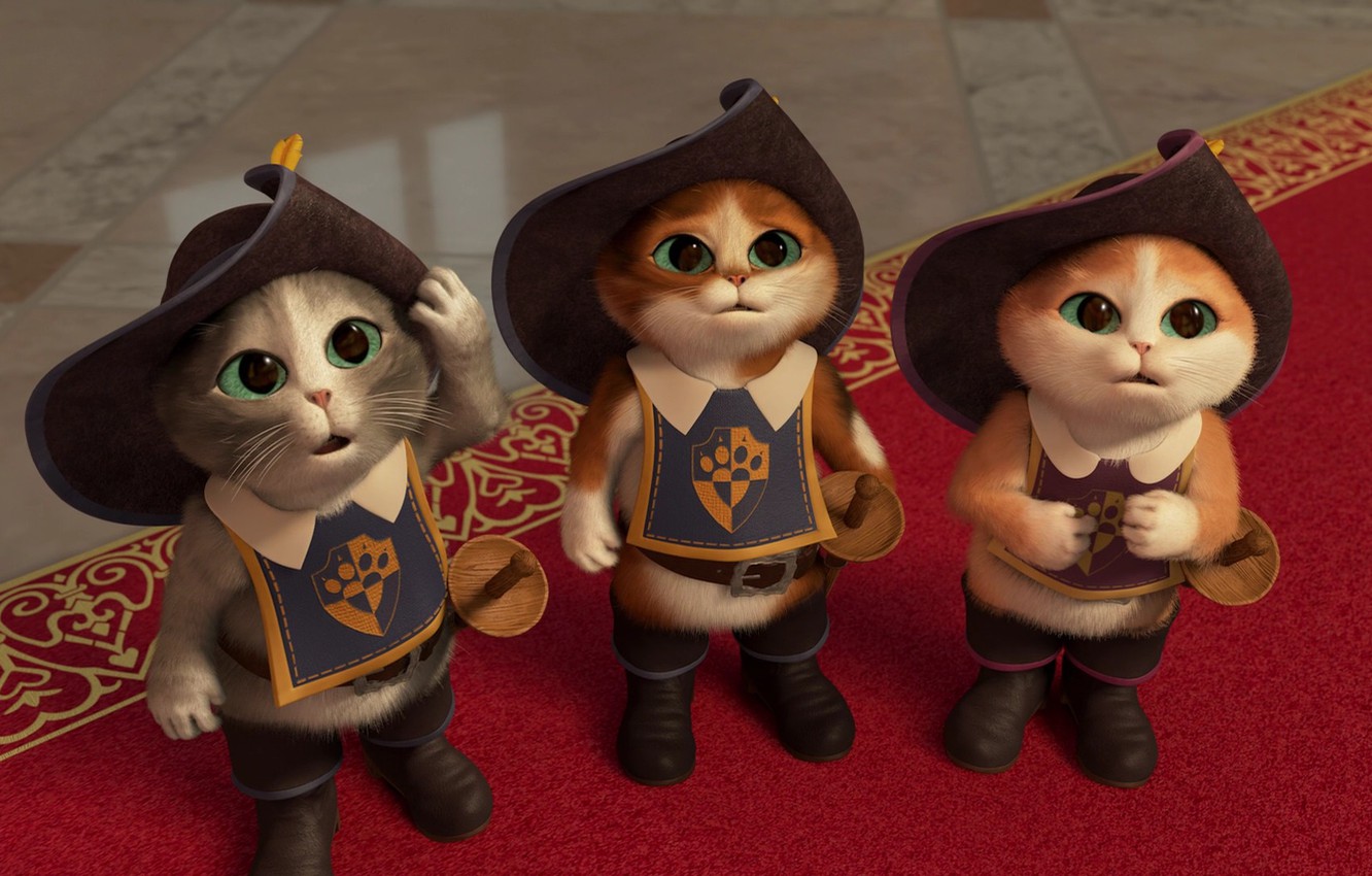 Photo Wallpaper Cats, Cartoon, Tale, Boots, Kittens, - Puss In Boots The Three - HD Wallpaper 