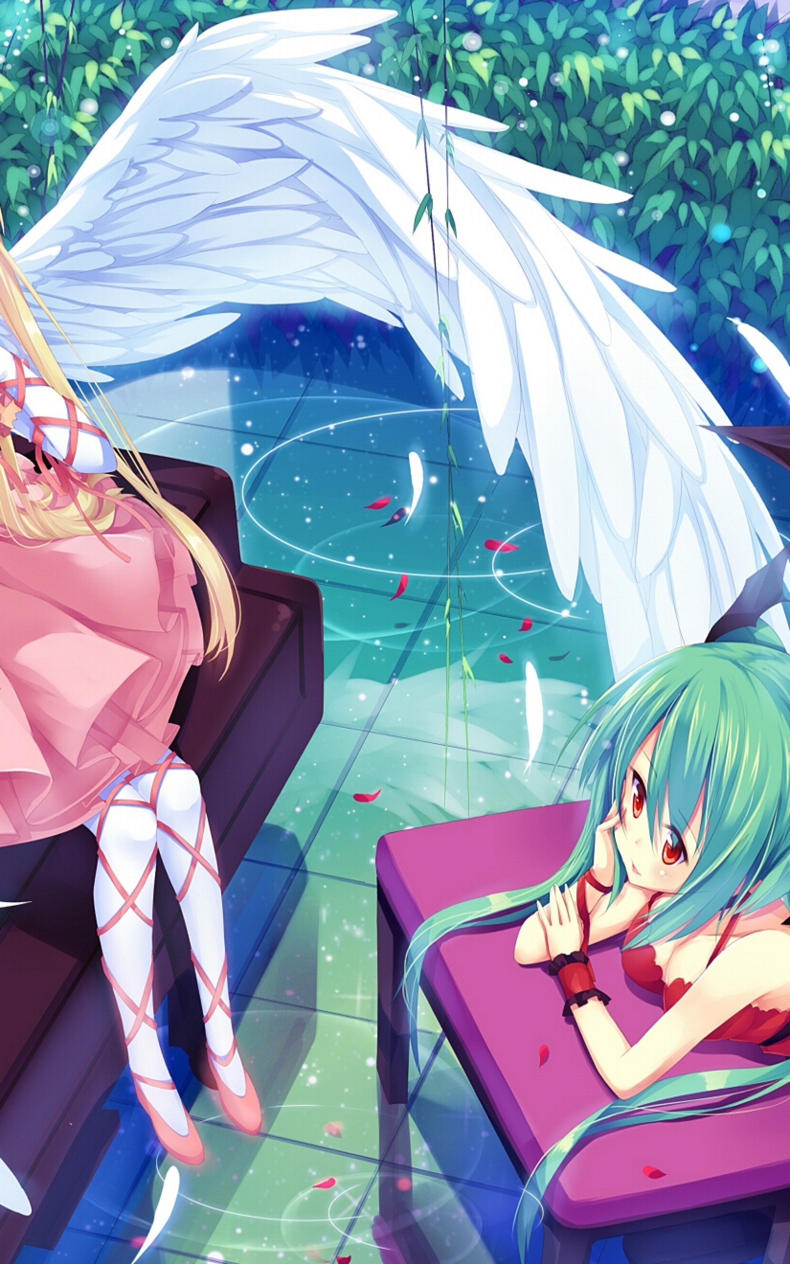 Anime Girl, Angel, Demon, Wings, Feathers - Angel X Demon Anime Girl - HD Wallpaper 